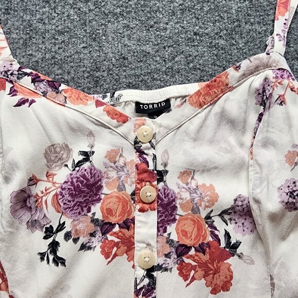 Torrid Challis Seamed Cami Babydoll Spring Fling Floral, White Purple Pink 5 5X - Picture 6 of 14